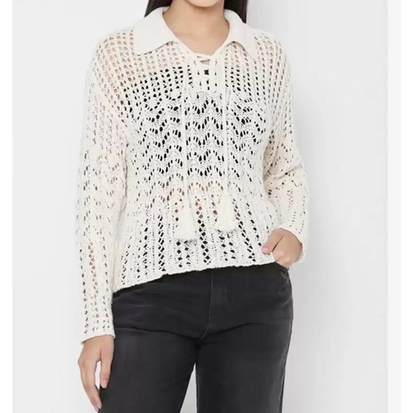 American Egle Outfitters Self Design V Neck Casual Knit Boho Sweater Cotton S - Picture 1 of 12